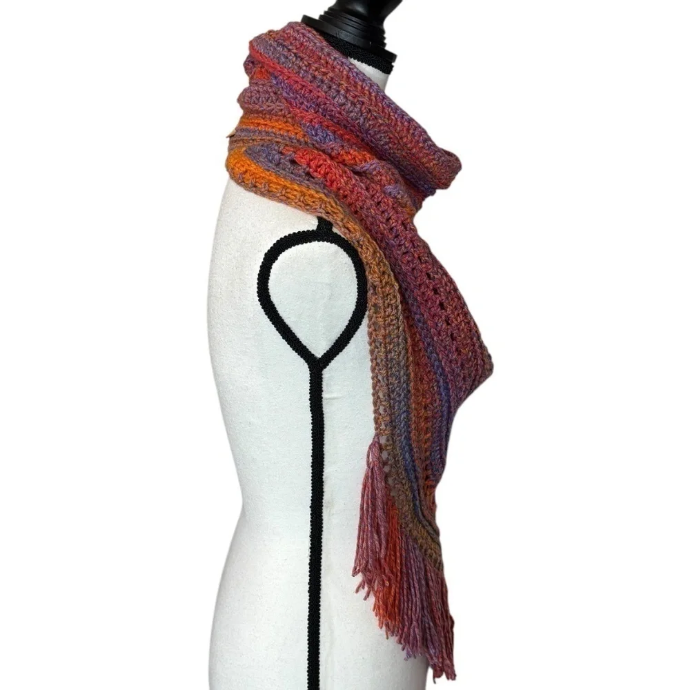 Handcrafted Crochet Cowl Neck Scarf‎ With Fringe New Handmade by Seller Knit